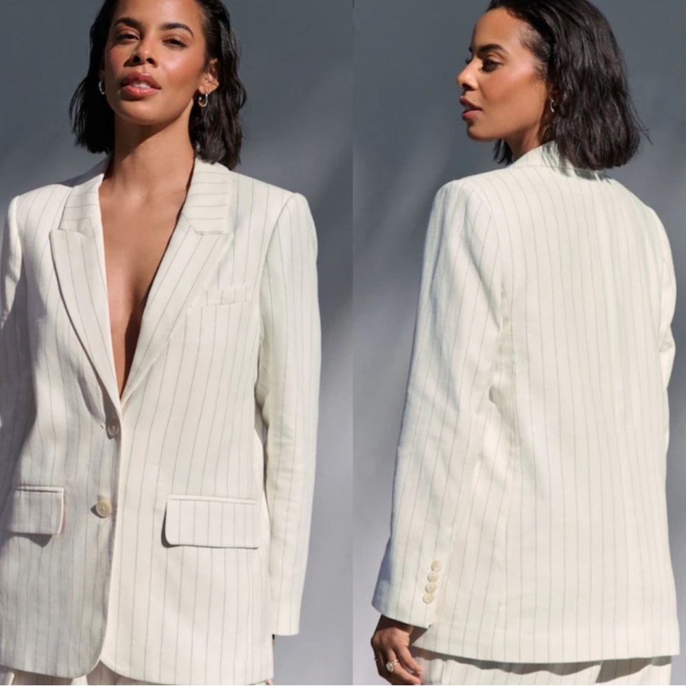 Black/white striped Linen Blend Blazer NWOT - Picture 7 of 17